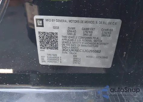2018 Chevrolet Silverado 1500 2Lt from USA, damaged, VIN 3GCUKREC1JG295562
